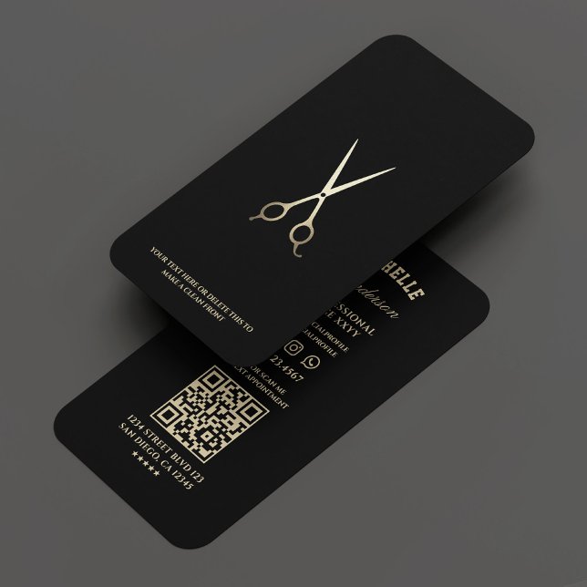 Minimal Barber Black Gold Scissor Barbershop  Business Card (Minimal Barber Black Gold Scissor Barbershop Business Card
)
