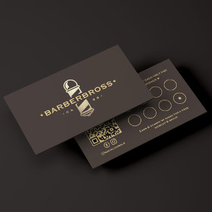Minimal Barber Pole Espresso Barbershop QR Code Loyalty Card