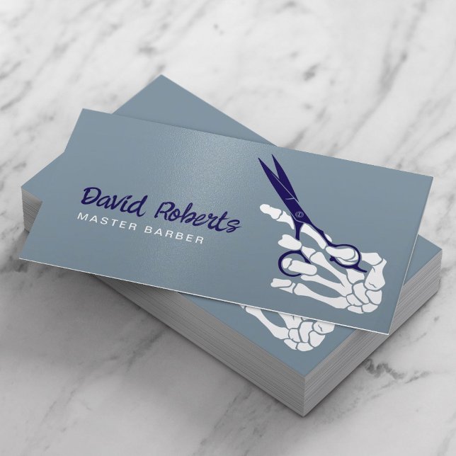 Minimal Barber Skull Hand & Scissor Hair Stylist  Business Card (Creator Uploaded)