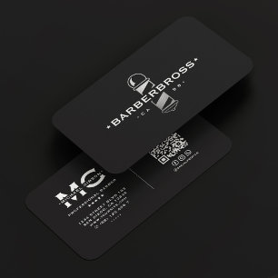 Minimal Barbershop Black Silver Barber Pole  Business Card
