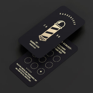 Minimal Barbershop Haircut Barber's Pole Black Loyalty Card