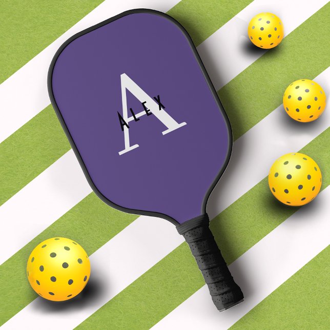 Minimal Basic Purple Monogram Name + Initial Pickleball Paddle (Creator Uploaded)