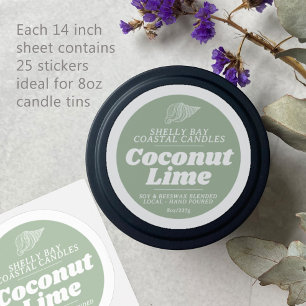 Minimal beach candle coconut lime label sheet 25