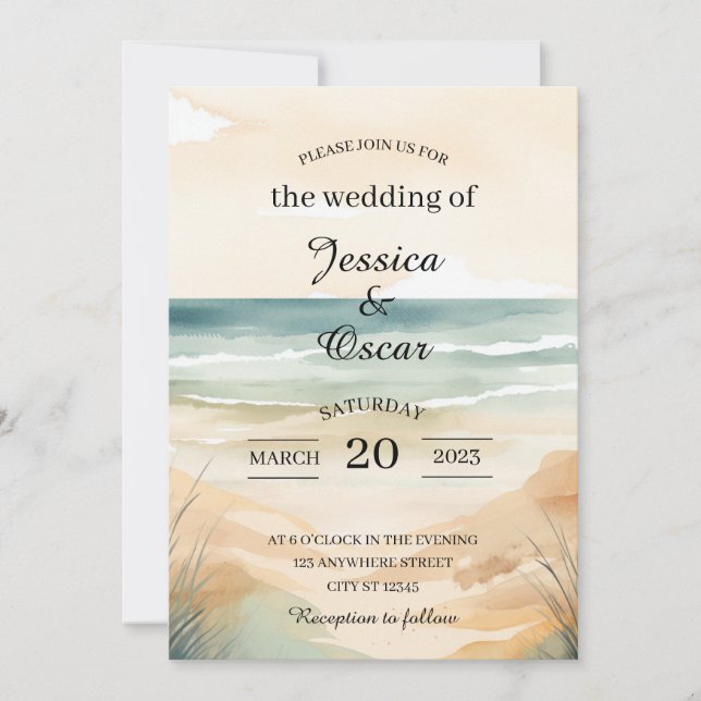 Minimal Beach Ocean Wedding Invitation (Front)
