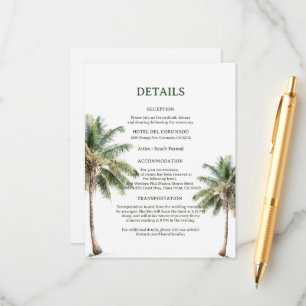 Minimal Beach Palm Trees Wedding Details Card