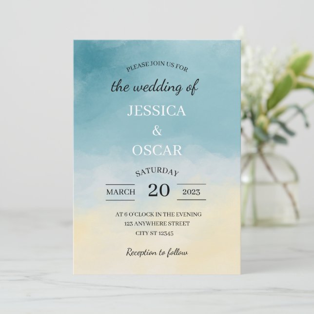 Minimal Beach Theme Wedding Invitation (Standing Front)