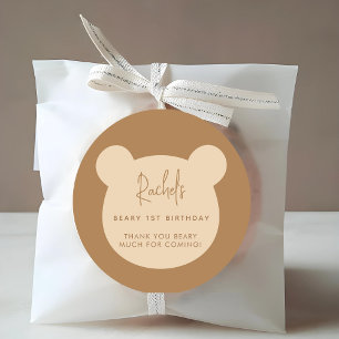 Minimal Beary First Birthday Thank you Sticker