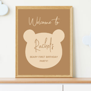 Minimal Beary First Birthday Welcome Sign