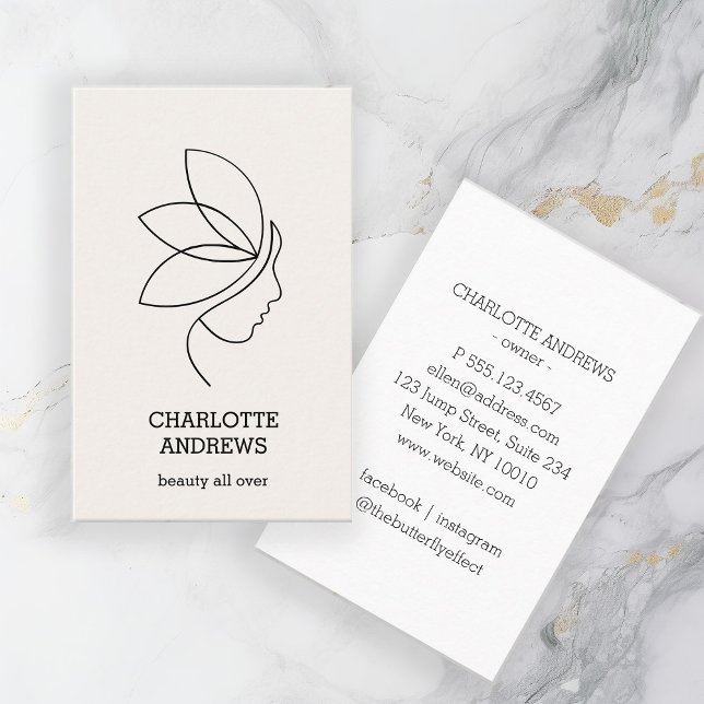 Minimal, Beauty, Logo, Line Art, Beige Business Card (Creator Uploaded)