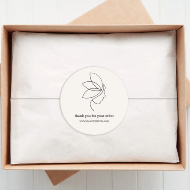Minimal, Beauty, Logo, Line Art Beige Classic Round Sticker (Creator Uploaded)