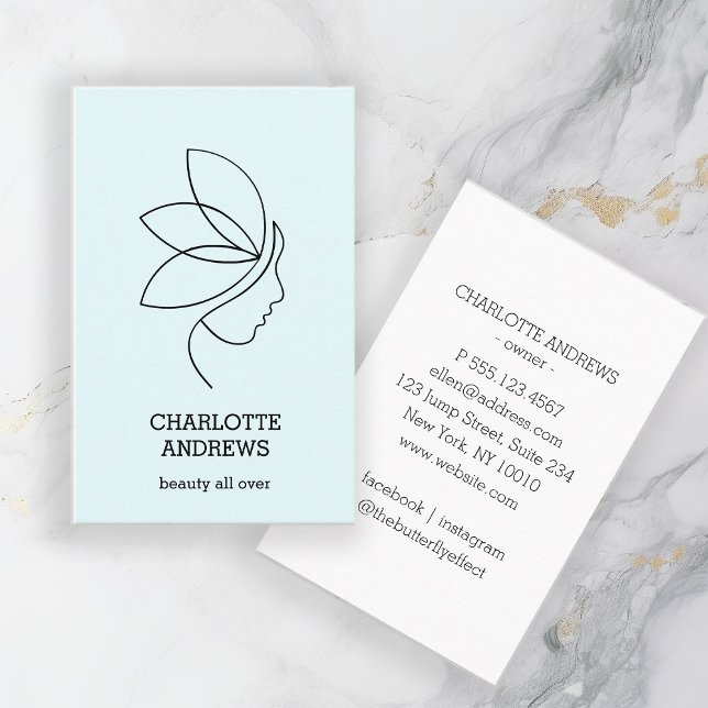 Minimal, Beauty, Logo, Line Art, Light Blue Business Card (Creator Uploaded)