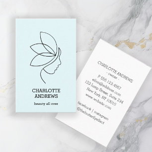 Minimal, Beauty, Logo, Line Art, Light Blue Business Card