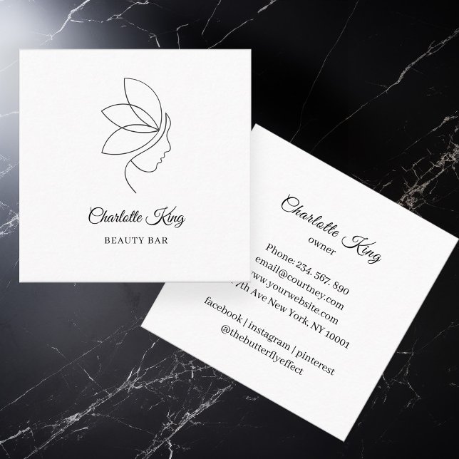 Minimal, Beauty, Logo, Line Art, Salon  Square Business Card (Creator Uploaded)