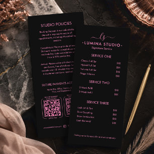 Minimal Beauty Pink Black Lash Tech Price List QR Menu