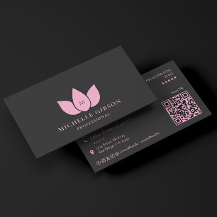 Minimal Beauty Professional Black Pink Lotus Business Card