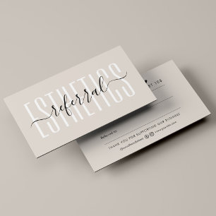 Minimal Beauty Salon Sand Neutral Aesthetician Referral Card