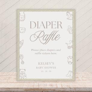 Minimal Beige Baby Shower Diaper Raffle Sign
