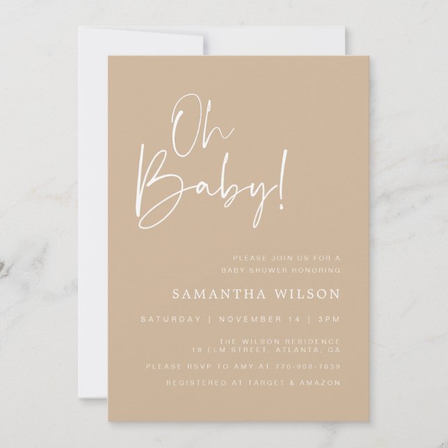 Minimal Beige Baby Shower Invitation (Front)