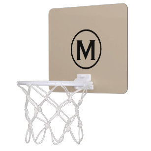 Minimal Beige Black Monogram Mini Basketball Hoop