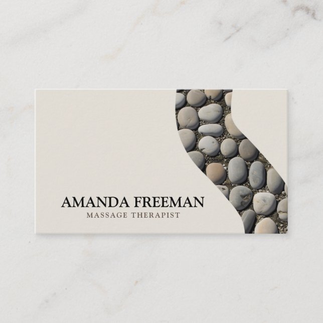 Minimal Beige & Black Pebbles Massage Therapy Business Card (Front)