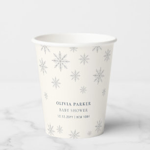Minimal Beige Boho Winter Snowflake Baby Shower  Paper Cups