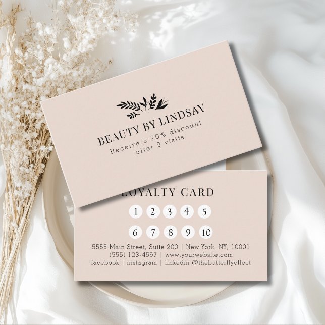 Minimal Beige Botanical Salon Loyalty Business Card (Minimal Beige Botanical Custom Salon Loyalty Business Card)