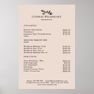 Minimal Beige Botanical Salon Price List Poster