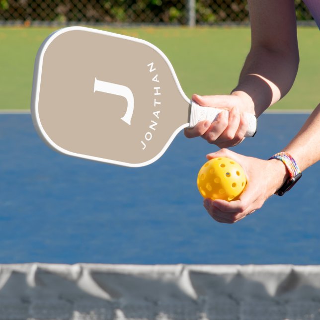 Minimal Beige Classic Monogram Pickleball Paddle (Insitu)