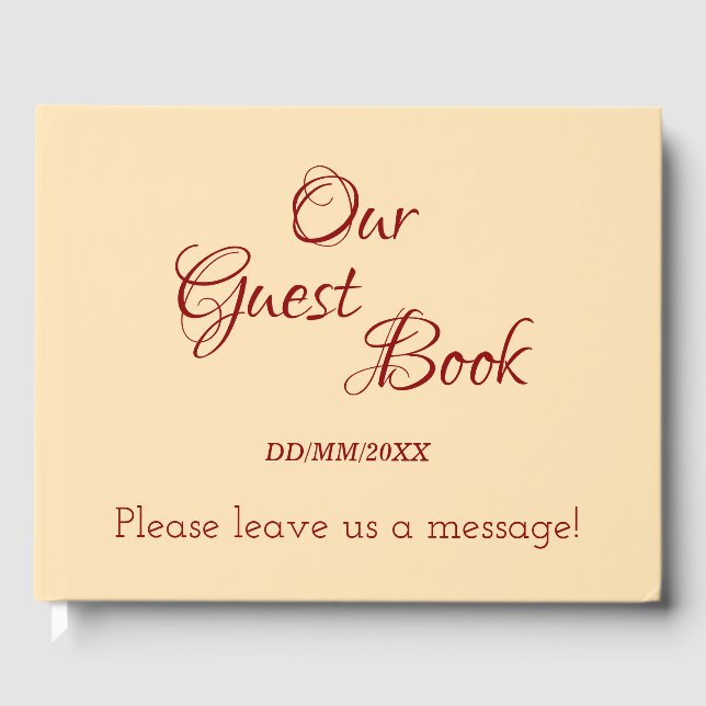 Minimal Beige, Dark Red Generic Guest Book (Front)