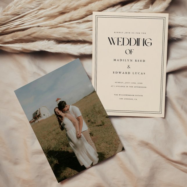 Minimal Beige Ivory Bold Typography Wedding Photo Invitation (Creator Uploaded)