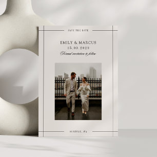 Minimal beige modern border photo save the date invitation