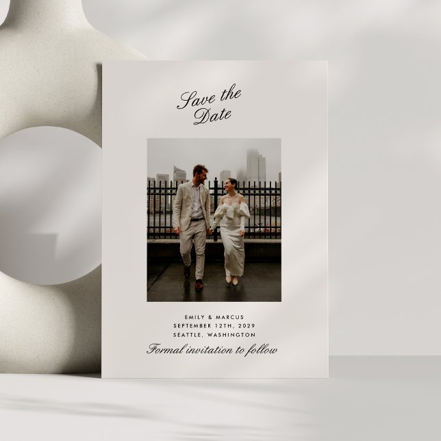 Minimal beige photo wedding card save the date (Creator Uploaded)
