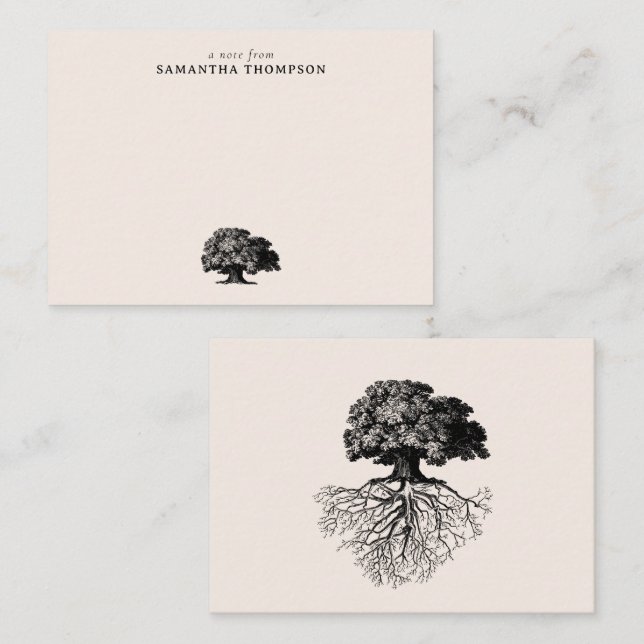 Minimal Beige Vintage Tree Custom Name Card (Front/Back)