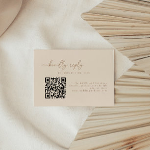 Minimal Beige Wedding QR Code RSVP Card