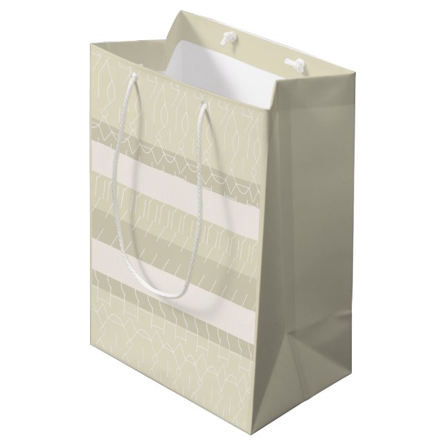 Minimal Beige White Geometric Pattern Medium Gift Bag (Front Angled)