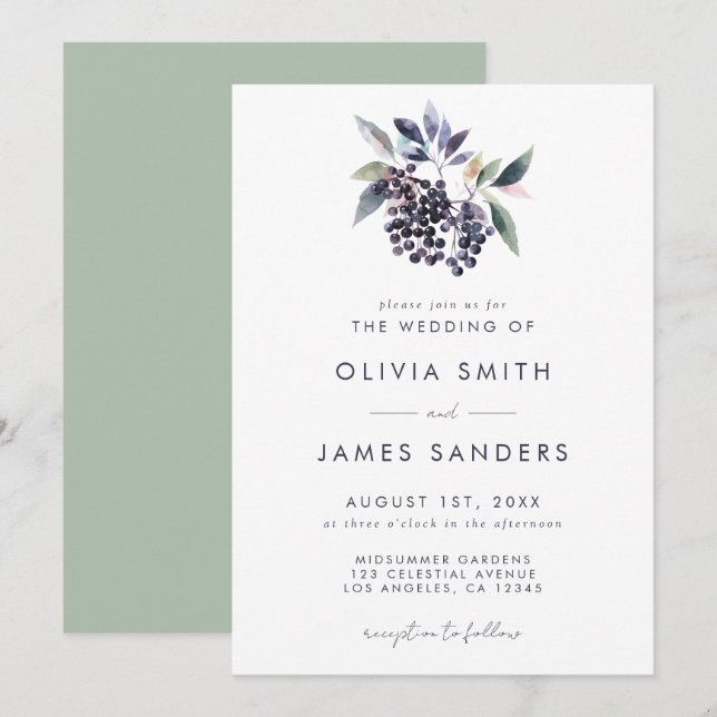 Minimal Berry Wedding Invitation (Front/Back)