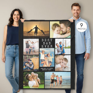 Minimal BEST DAD EVER 9 Photo Collage Personalised Fleece Blanket