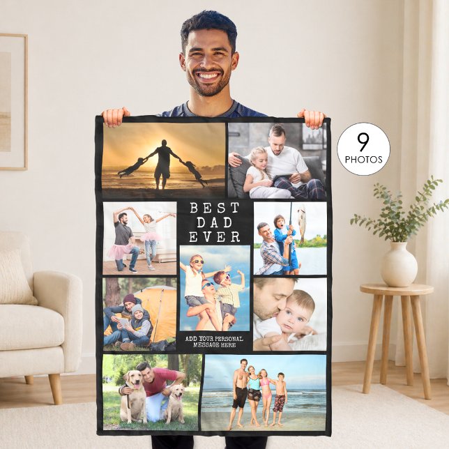 Minimal BEST DAD EVER Photo Collage Personalised Fleece Blanket (Creator Uploaded)