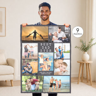 Minimal BEST DAD EVER Photo Collage Personalised Fleece Blanket