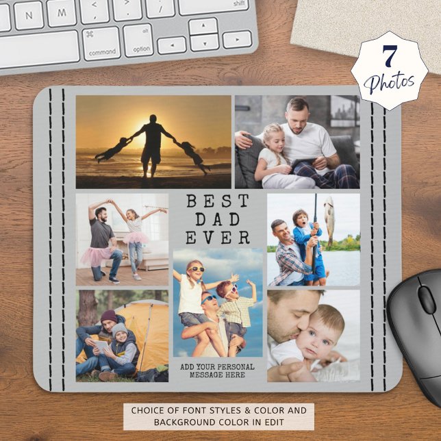 Minimal BEST DAD EVER Photo Collage Personalised Mouse Pad (Creator Uploaded)