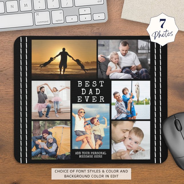Minimal BEST DAD EVER Photo Collage Personalised Mouse Pad (Creator Uploaded)