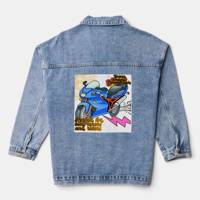 Minimal Bike Art Graphic  Denim Jacket (Back)
