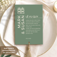 Minimal Bilingual Vietnamese Wedding Green