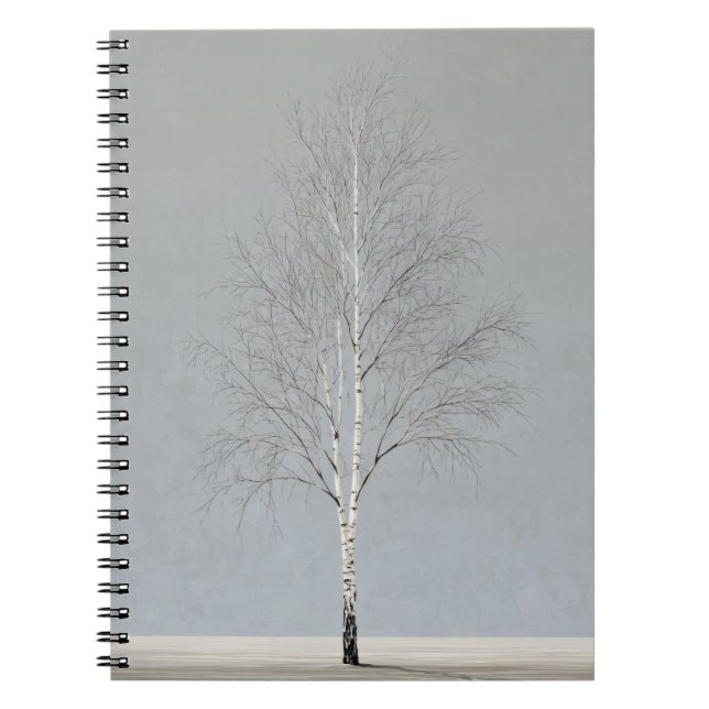 Minimal Birch Tree Soft Gray Notebook (Front)