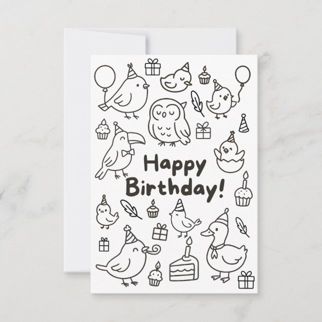 Minimal Bird Doodle Birthday Card (Front)