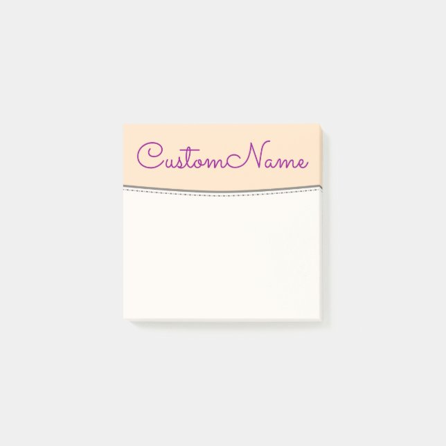 Minimal Bisque Background & Dark Magenta Name Post-it Notes (Front)