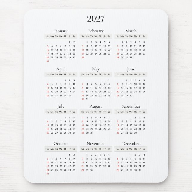 Minimal Black 2027 Calendar | Any background colou Mouse Pad (Front)