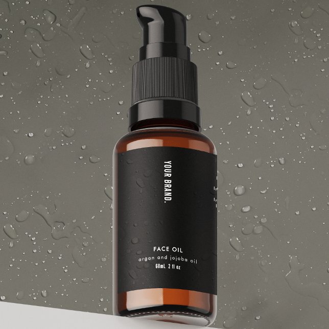 Minimal Black 2oz Dropper Bottle Waterproof Label (Modern waterproof product label  - great for 2 OZ skincare and cosmetics bottles *verify size)