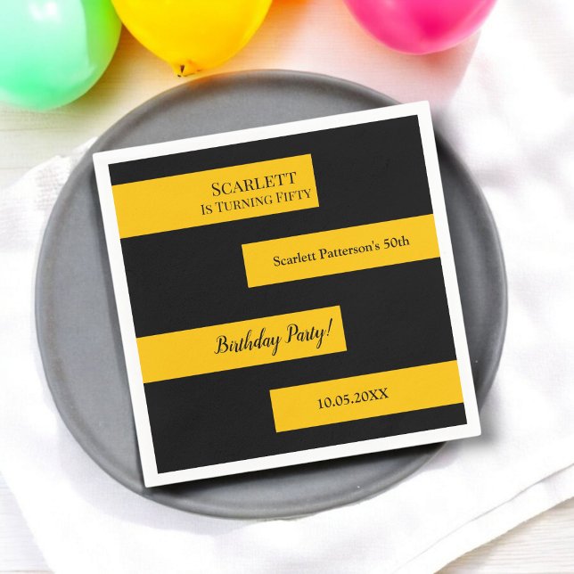 Minimal Black And Gold Elegant Chic 50th Birthday Napkin (Creator Uploaded)