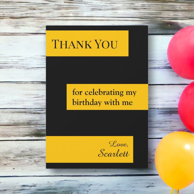 Minimal Black And Gold Elegant Chic Birthday Thank You Card (Creator Uploaded)